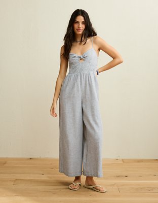 AE Tie-Front Smocked Jumpsuit | American Eagle
