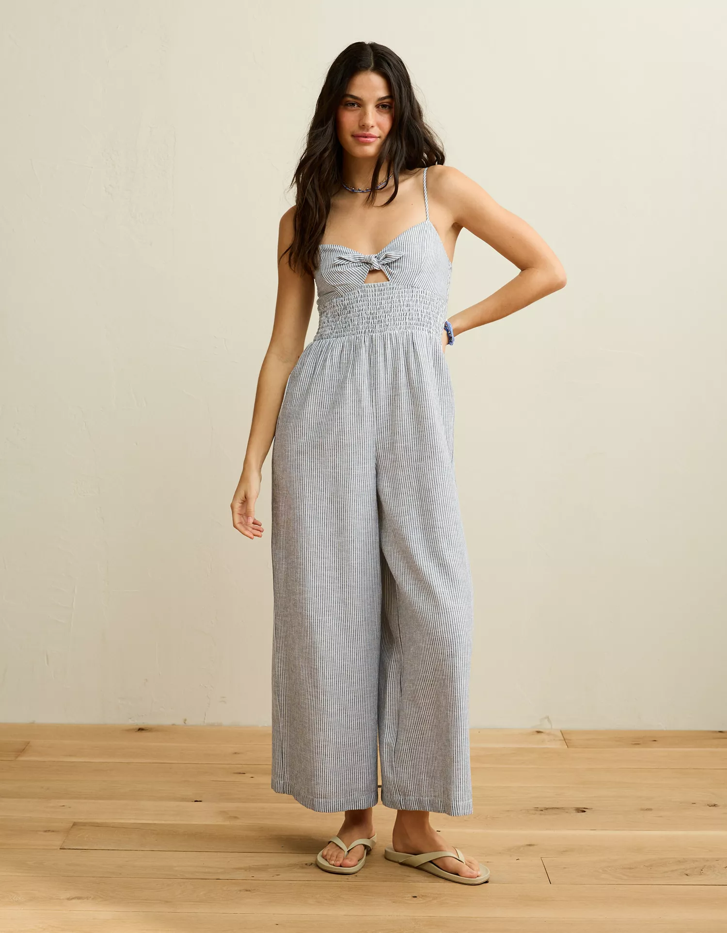 AE Tie-Front Smocked Jumpsuit - thumbnail 8