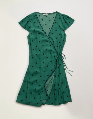 AE V-Neck Lace Trim Wrap Mini Dress