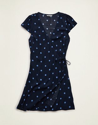 AE V-Neck Lace Trim Wrap Mini Dress