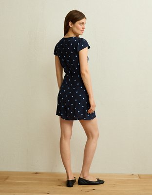 AE V-Neck Lace Trim Wrap Mini Dress