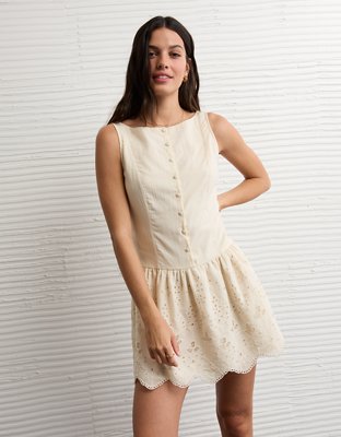 ae button front mini dress AE Button-Front Mini Dress Women's Chocolate XXL