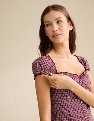 AE Button-Up Plaid Mini Dress