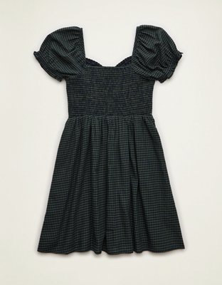 AE Short-Sleeve Plaid Mini Dress