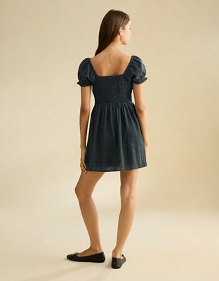 AE Short-Sleeve Plaid Mini Dress