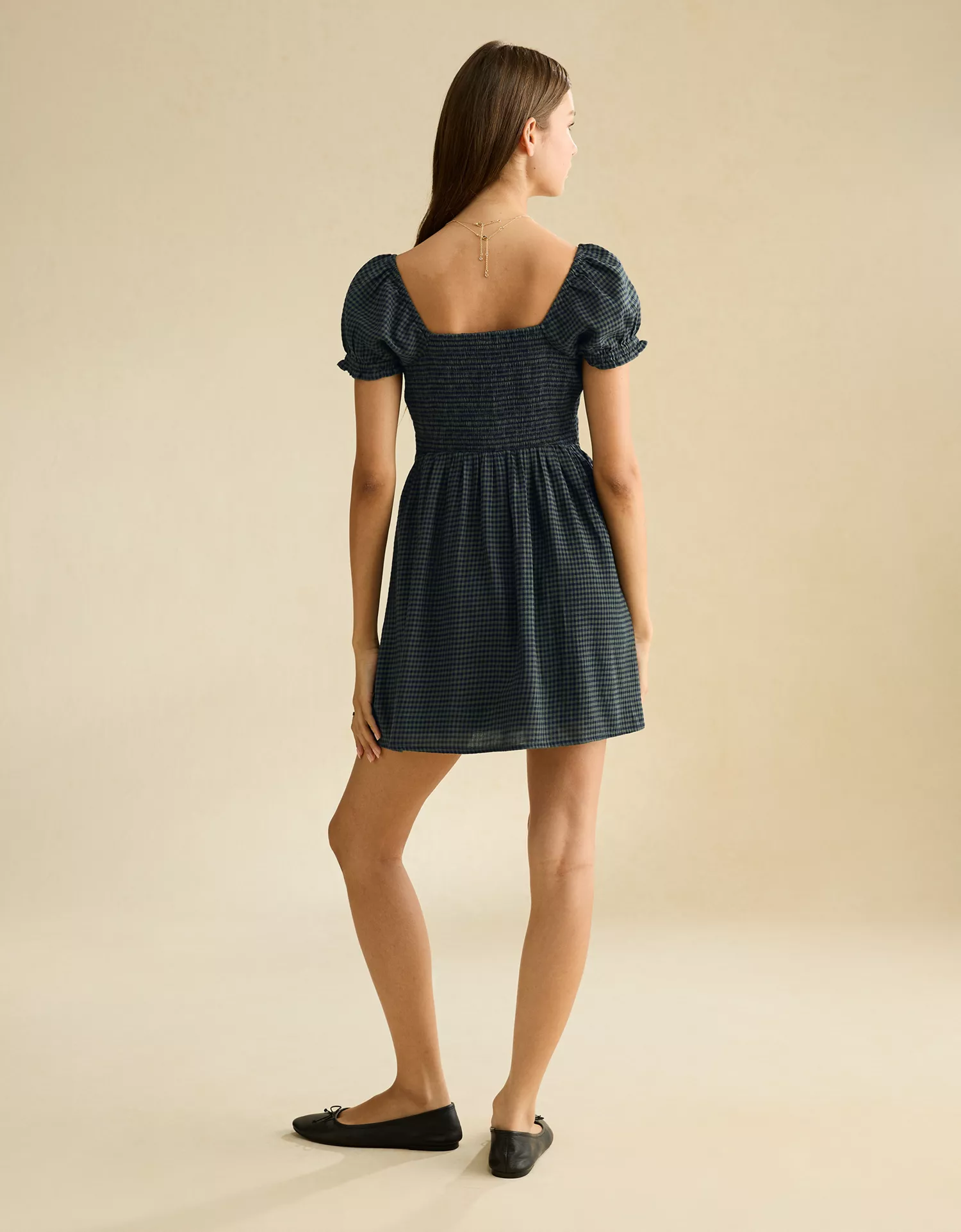 AE Short-Sleeve Plaid Mini Dress - thumbnail 7