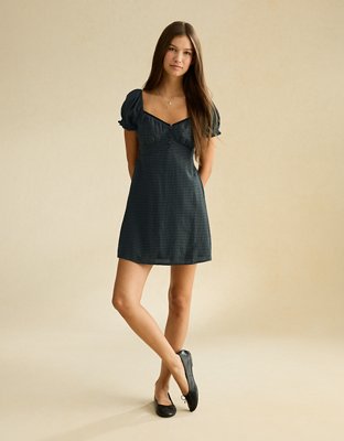 AE Short-Sleeve Plaid Mini Dress