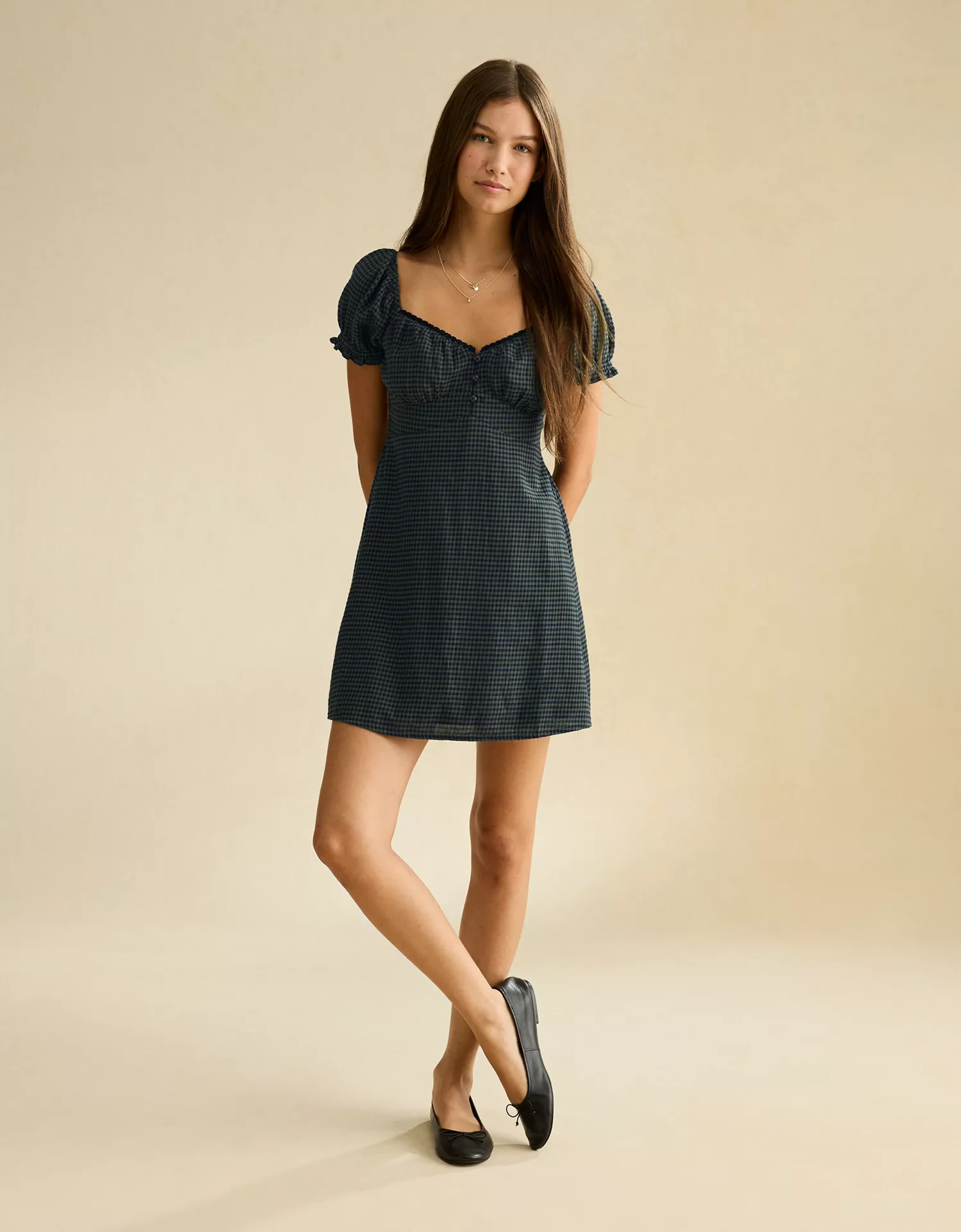 AE Short-Sleeve Plaid Mini Dress - thumbnail 6