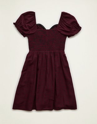 AE Short-Sleeve Plaid Mini Dress