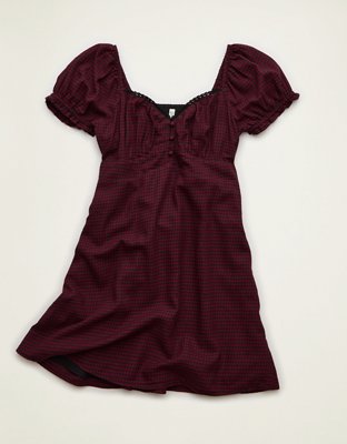AE Short-Sleeve Plaid Mini Dress