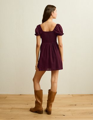 AE Short-Sleeve Plaid Mini Dress