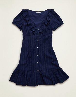 AE V-Neck Ruffle Collar Mini Dress | American Eagle
