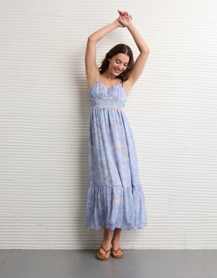 AE Sweetheart Tiered Maxi Dress Women's Light Blue XXS