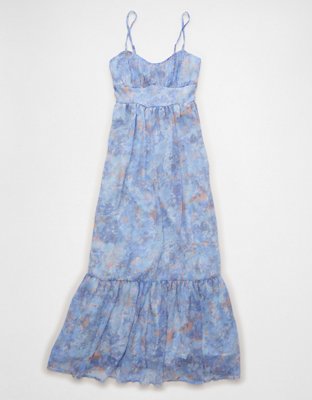 Женское платье American Eagle AE Sweetheart Tiered Maxi, цвет: Светлый синий — фото 3