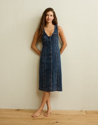 AE Denim Button-Up Midi Dress