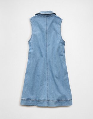 ae denim dress Polo Mini care 59% Cotton summer nights Puff sleeve Strapless Faux Leather Corset Collar Size:19.5
