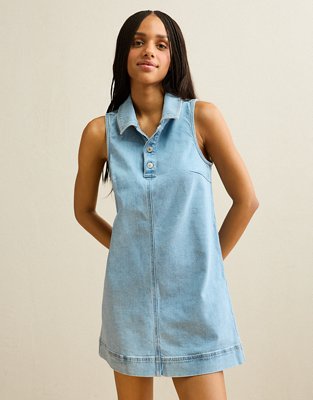 AE Button-Up Denim Midi Dress