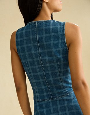 Женское платье American Eagle AE Plaid Denim Mini, цвет: Разноцветный — фото 2