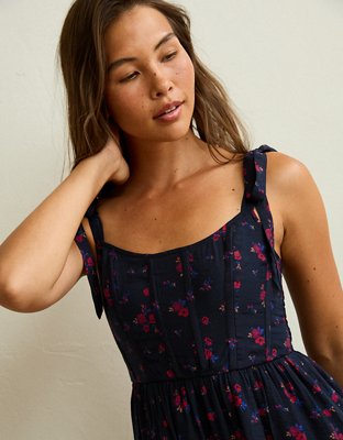 Женское платье American Eagle AE Scoop Neck Corset Midi, цвет: Чёрный — фото 7