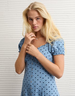 AE Short-Sleeve Button-Up Mini Dress