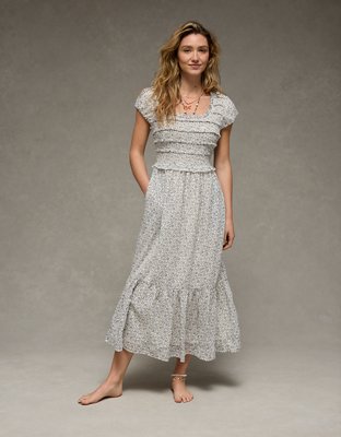AE Scoop Neck Smocked Midi Dress