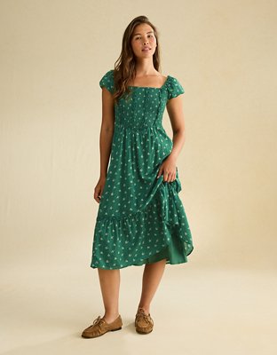 green short sleeve dress AE Short-Sleeve Midi Women's Leaf XXS category_festival-season
