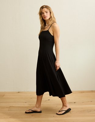 AE Knit Tie-Back Godet Midi Dress | American Eagle