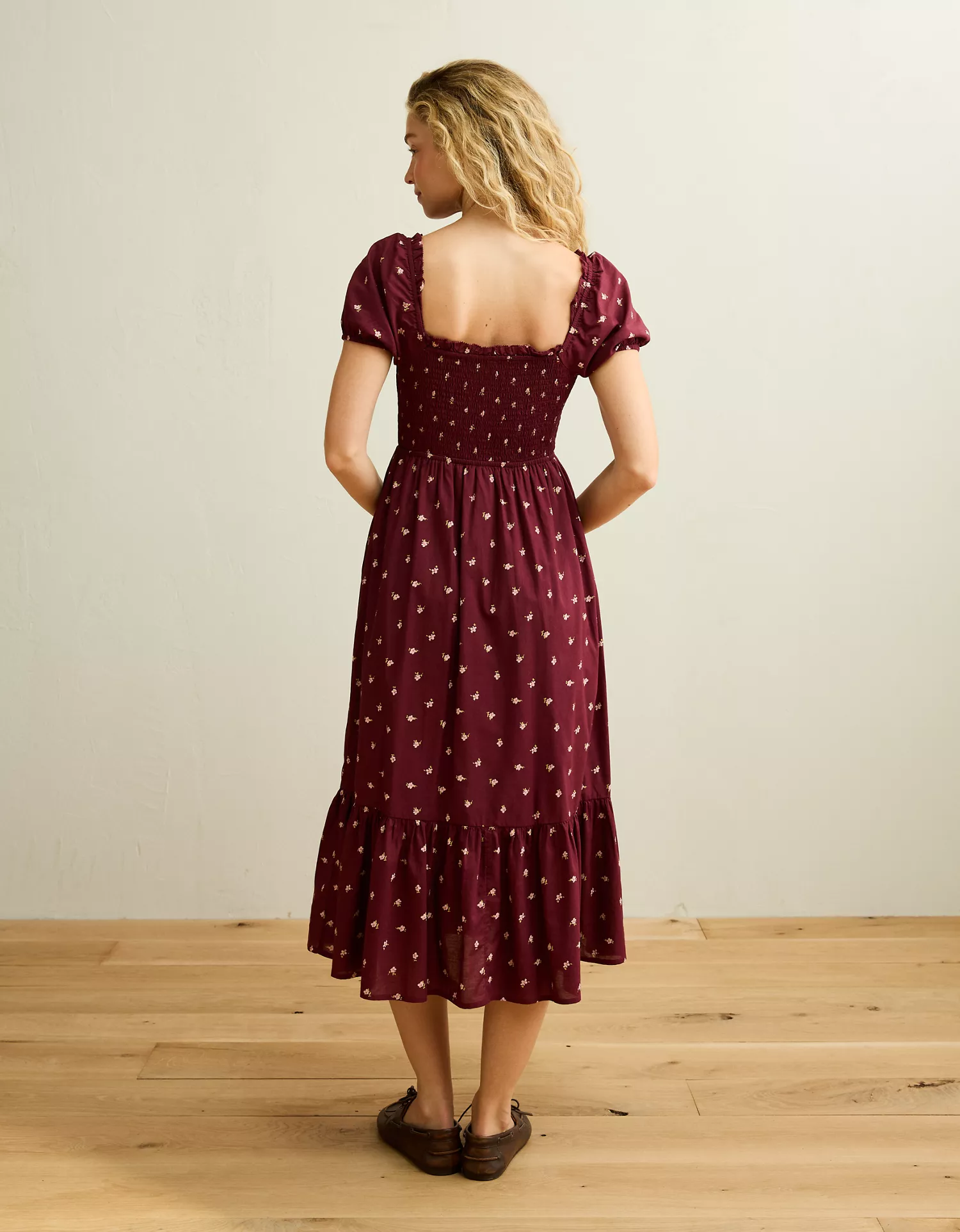 AE Short-Sleeve Smocked Midi Dress - thumbnail 2
