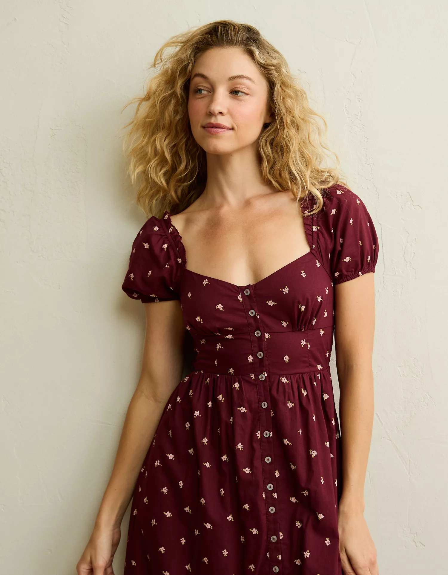 AE Short-Sleeve Smocked Midi Dress - thumbnail 4