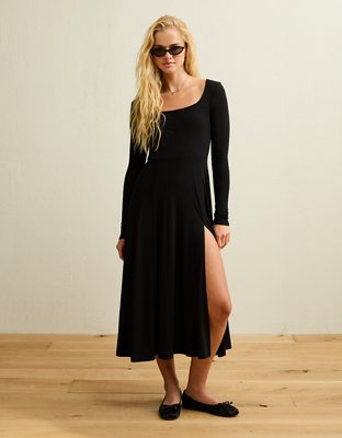 AE Square Neck Side Slit Midi Dress