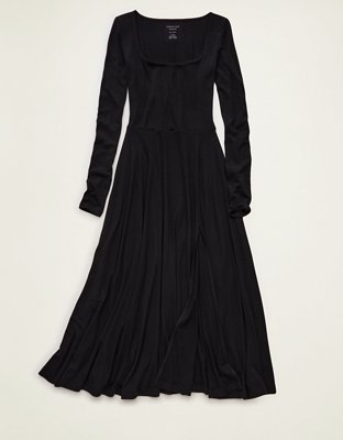AE Square Neck Side Slit Midi Dress