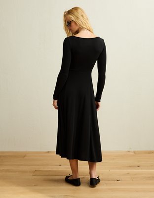 AE Square Neck Side Slit Midi Dress