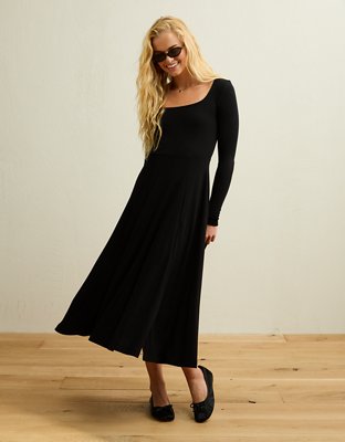AE Square Neck Side Slit Midi Dress