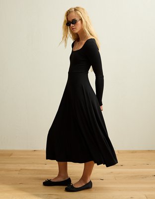 AE Square Neck Side Slit Midi Dress