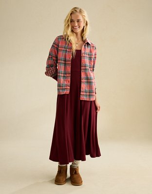 Женское платье American Eagle AE Square Neck Side Slit Midi, цвет: Тёмно-бордовый — фото 4