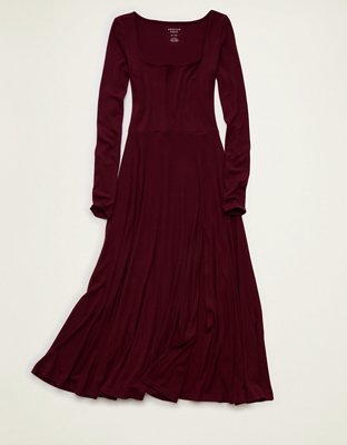 AE Square Neck Side Slit Midi Dress
