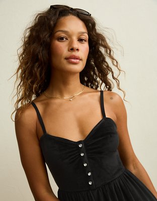 AE Velvet Rhinestone Button Mini Dress