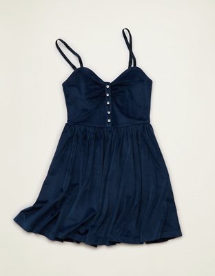AE Velvet Rhinestone Button Mini Dress