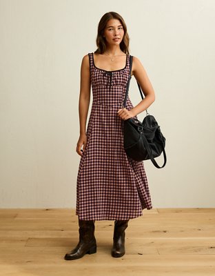 AE Corset Plaid Midi Dress | American Eagle