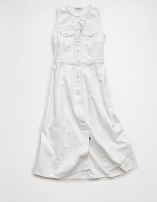 AE Button-Up Denim Midi Dress