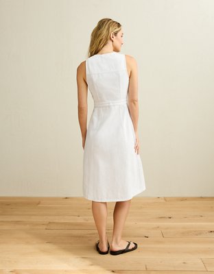 AE Button-Up Denim Midi Dress