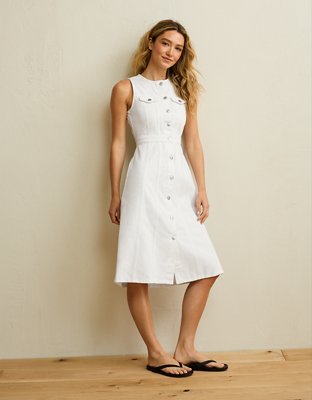 AE Button-Up Denim Midi Dress