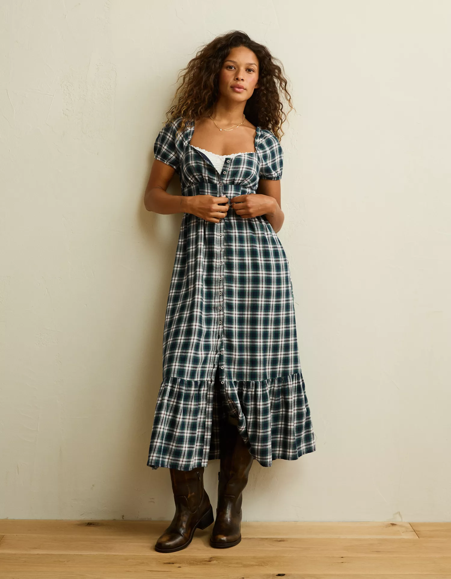 AE Short-Sleeve Smocked Midi Dress - thumbnail 5