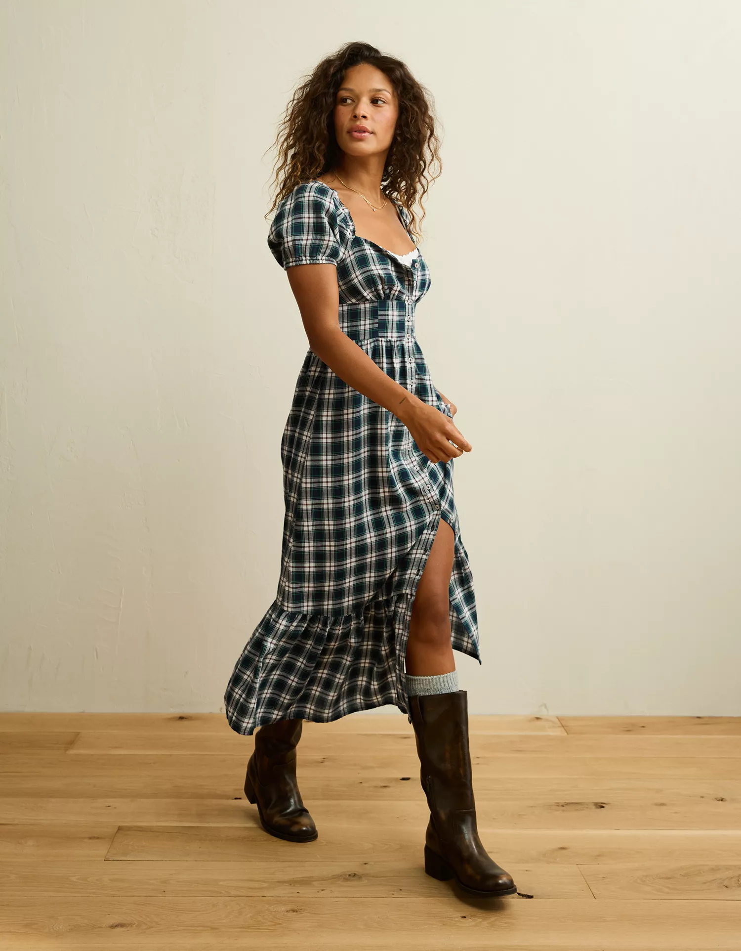 AE Short-Sleeve Smocked Midi Dress - thumbnail 8