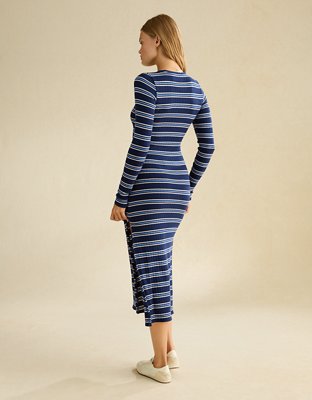AE Long Sleeve Striped Midi Dress