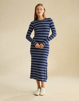 AE Long Sleeve Striped Midi Dress