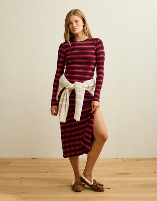 AE Long Sleeve Striped Midi Dress