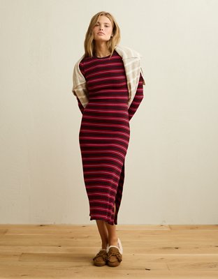 AE Long Sleeve Striped Midi Dress