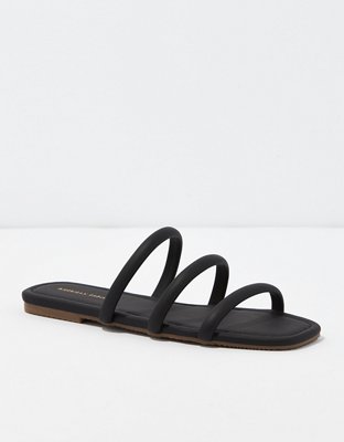 Woven Multistrap Flat Sandals - Black