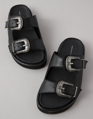 AE Western-Buckle Vegan Leather Sandal